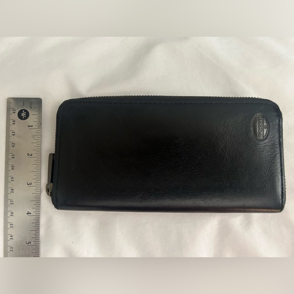 Fossil Leather Multifunction Zip Around Clutch Wallet Black Vintage - Picture 4 of 5